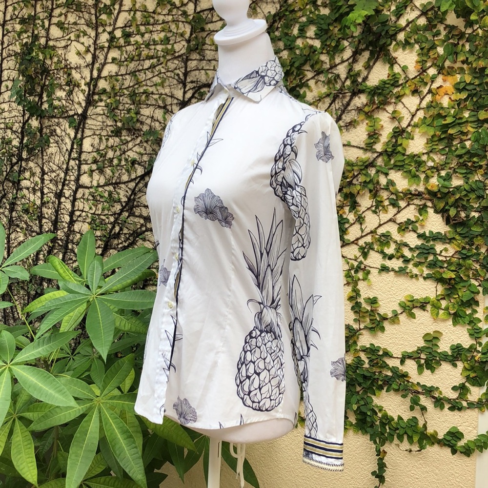 Vilagallo White Button Down With Pineapples And F… - image 3